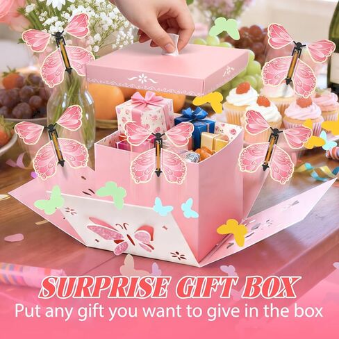 2026 Graduation Pink Hollow Explosion Gifts Box, Surprise DIY Flying Butterfly Gift Box with Butterflies and Confetti, Hollow Flower & Butterfly Pattern for Graduation, Anniversary, Wedding, Birthday Party Decor & Surprise Gifts in Saudi Arabia