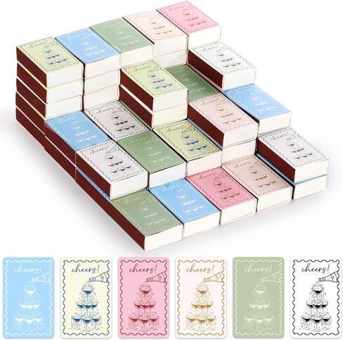 60 قطعة من حاويات أعواد الثقاب الفارغة لبرج الشمبانيا مقاس 2.24 × 1.42 × 0.59 بوصة صناديق تطابق كؤوس الشمبانيا DIY حامل تطابق فارغ مع ملصقات على الوجهين لحفلات الزفاف (بدون تطابقات) in Kuwait