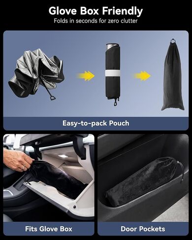 3W Windshield Sun Shade Umbrella, Medium 57.1" x 31.9" – Vinyl Coating Heat Shield, Spring Structure Edge – Protect Car Interior from Sun Rays & Heat Damage, Block UV Rays, Keep Cool in Saudi Arabia