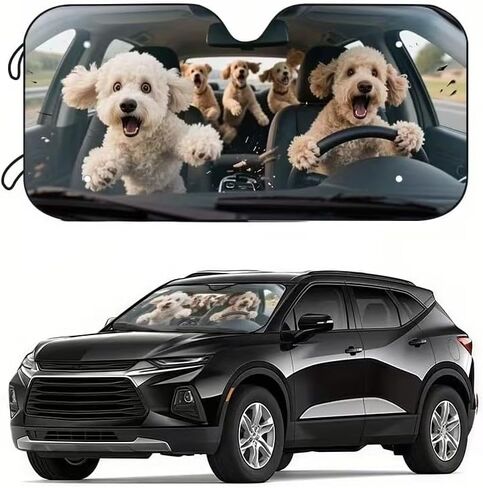 A Cute Little Dog Car Sunshade, Suitable for Various Car Models' Front Windshields, Featuring Heat Insulation and Privacy Protection, Keeping Your Car Cool and Foldable for Easy Storage, 27.5*59inch in Kuwait