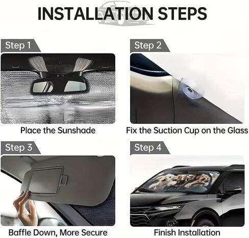 A Cute Little Dog Car Sunshade, Suitable for Various Car Models' Front Windshields, Featuring Heat Insulation and Privacy Protection, Keeping Your Car Cool and Foldable for Easy Storage, 27.5*59inch in Kuwait