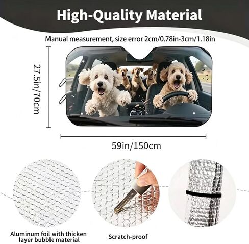 A Cute Little Dog Car Sunshade, Suitable for Various Car Models' Front Windshields, Featuring Heat Insulation and Privacy Protection, Keeping Your Car Cool and Foldable for Easy Storage, 27.5*59inch in Kuwait