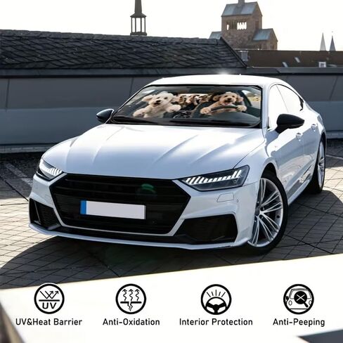 A Cute Little Dog Car Sunshade, Suitable for Various Car Models' Front Windshields, Featuring Heat Insulation and Privacy Protection, Keeping Your Car Cool and Foldable for Easy Storage, 27.5*59inch in Kuwait