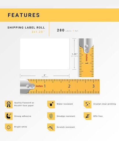 ملصقات متعددة الأغراض مقاس 2 بوصة × 1.25 بوصة على 0.75 بوصة متوافقة مع طابعات Zebra وRolo، 60 لفة / 280 ملصقًا لكل لفة in Kuwait