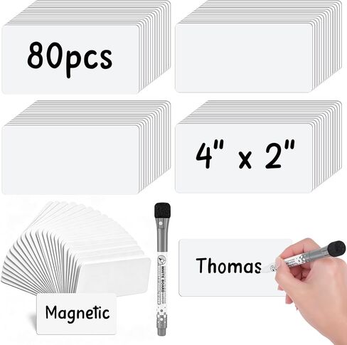 Meetory 80 Pack Magnetic Labels - 4x2 Inch Dry Erase Magnetic Labels for Whiteboards, Reusable Sticky Notes, Magnet Name Plates for Classrooms Blanked in Kuwait