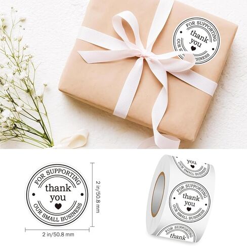 2" Round Classic Retro Stickers Thank You for Supporting Our Small Business Sticker Labels with Hearts - 500 White Thank You Labels Per Roll for Packaging, Envelopes, Boxes, Orders & Gift Bags in Kuwait
