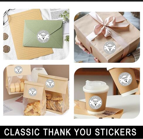 2" Round Classic Retro Stickers Thank You for Supporting Our Small Business Sticker Labels with Hearts - 500 White Thank You Labels Per Roll for Packaging, Envelopes, Boxes, Orders & Gift Bags in Kuwait
