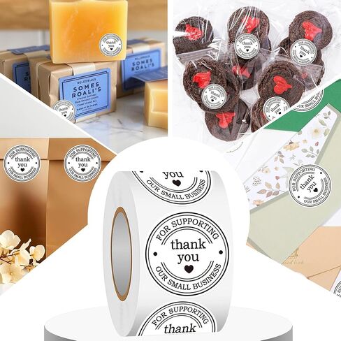 2" Round Classic Retro Stickers Thank You for Supporting Our Small Business Sticker Labels with Hearts - 500 White Thank You Labels Per Roll for Packaging, Envelopes, Boxes, Orders & Gift Bags in Kuwait