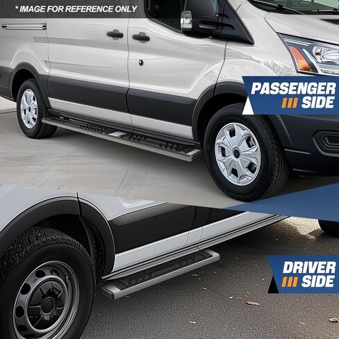 لوحات تشغيل Auto Dynasty متوافقة مع 2015-2024 Ford Transit 150 250 350، قضبان Nerf للسكك الحديدية الجانبية من الفولاذ المقاوم للصدأ، 6.5 بوصة × 36 بوصة يسار / 96 بوصة قضبان خطوة يمين، كروم مصقول in Kuwait