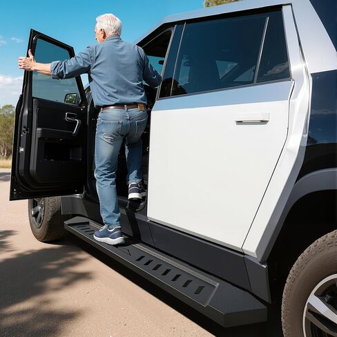 لوحات الجري OEDRO: متوافقة مع Tesla Cybertruck - قضبان خطوات جانبية سوداء مزخرفة لعام 2024-2026، قضبان Nerf للشاحنة ذات دعامات خارجية، فولاذ شديد التحمل in Kuwait