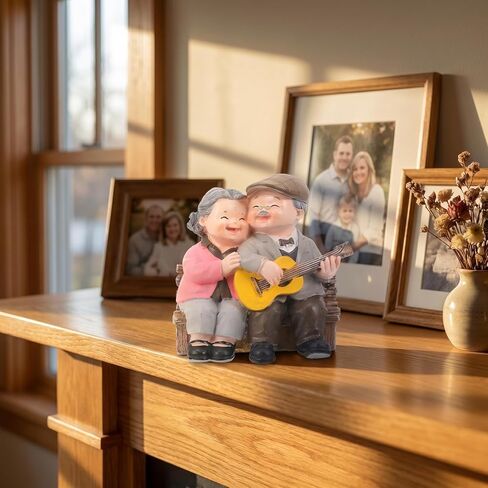 Didiseaon Couple Sculpted Loving Elderly Couple Figurines, Resin Grandparents Husband and Wife Statue for Wedding Anniversary Birthday Present in Saudi Arabia
