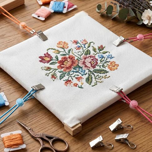 24Pcs Cross Stitch Side Tension Clips, Elastic Cross Stitch Frame Slips, Adjustable Fabric Fastening Clip for Embroidery Fabric in Kuwait
