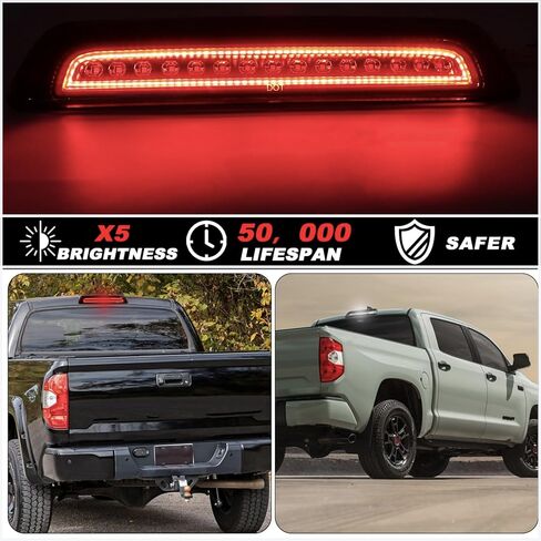 ضوء الفرامل الثالث LED لسيارة Toyota Tundra 2007-2021 - مجموعة مصابيح التوقف عالية التثبيت + ضوء البضائع الأبيض | استبدال مباشر OEM مناسب in Kuwait