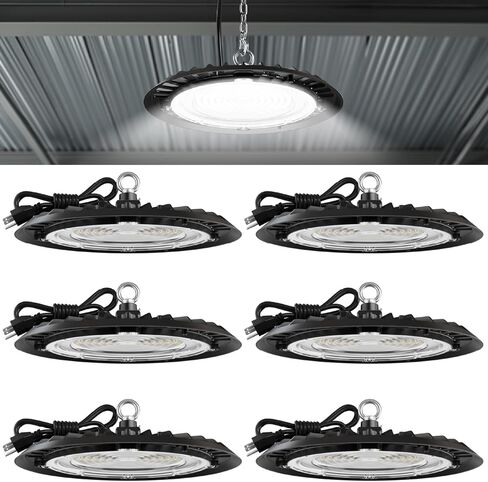 Sunco 6 حزمة UFO LED High Bay Light، 150W، 19500 لومن، 6000k مصابيح المتاجر التجارية فائقة السطوع للمستودع، المصنع، ورشة العمل، المرآب والحظيرة، جبل السقف، التوصيل والتشغيل، 120 فولت، UL in Kuwait