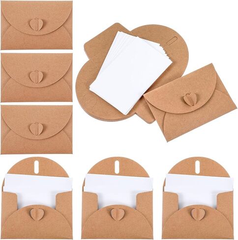 Piriuuo 25 Pcs Mini Envelopes with Blank Card, Gift Card Envelope with Heart Clasp Cute Tiny Envelope for Business Cards Greeting Cards Birthday Wedding Party Invitations in Saudi Arabia