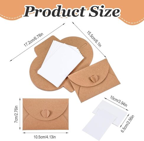 Piriuuo 25 Pcs Mini Envelopes with Blank Card, Gift Card Envelope with Heart Clasp Cute Tiny Envelope for Business Cards Greeting Cards Birthday Wedding Party Invitations in Saudi Arabia