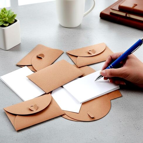 Piriuuo 25 Pcs Mini Envelopes with Blank Card, Gift Card Envelope with Heart Clasp Cute Tiny Envelope for Business Cards Greeting Cards Birthday Wedding Party Invitations in Saudi Arabia