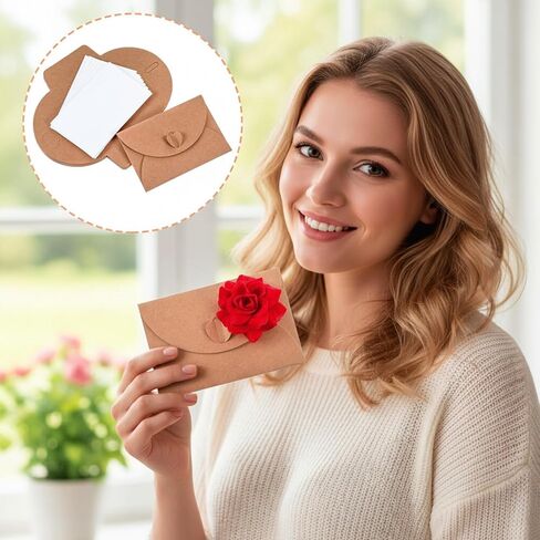 Piriuuo 25 Pcs Mini Envelopes with Blank Card, Gift Card Envelope with Heart Clasp Cute Tiny Envelope for Business Cards Greeting Cards Birthday Wedding Party Invitations in Saudi Arabia