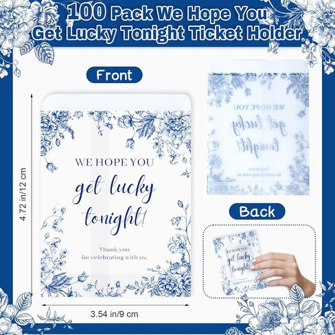 100 Pack Blue Floral Glassine Envelopes Lottery Ticket Envelopes We Hope You Get Lucky Tonight Scratch Card Holder Clear Envelope for Wedding Bridal Shower Bachelorette Party Favors 4.72 x 3.36 Inches in Saudi Arabia