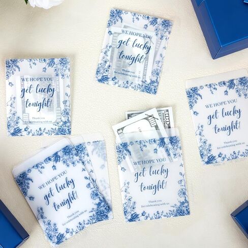 100 Pack Blue Floral Glassine Envelopes Lottery Ticket Envelopes We Hope You Get Lucky Tonight Scratch Card Holder Clear Envelope for Wedding Bridal Shower Bachelorette Party Favors 4.72 x 3.36 Inches in Saudi Arabia
