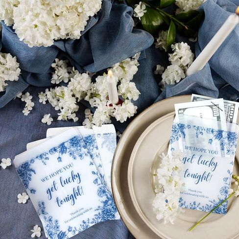 100 Pack Blue Floral Glassine Envelopes Lottery Ticket Envelopes We Hope You Get Lucky Tonight Scratch Card Holder Clear Envelope for Wedding Bridal Shower Bachelorette Party Favors 4.72 x 3.36 Inches in Saudi Arabia