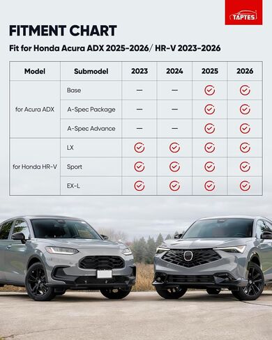 الحصير TAPTES 2026 لسيارة Honda Acura ADX 2025 & HR-V 2025 2024 2023 | مجموعة كاملة لجميع الأحوال الجوية لشحن البضائع في صندوق السيارة | 4 قطعة سجاد مطاطي داخلي ملحقات HRV 2023-2026 in Kuwait