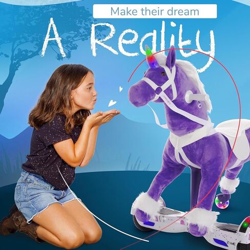 Power Pony Hoverboard Powered Riding Unicorn (Grace-Pink) | Soft Plush Wheeled Ride-On Toy for Kids Age 4+ in Saudi Arabia