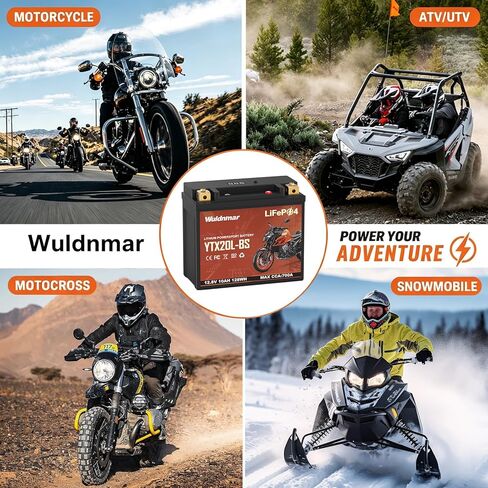 بطارية ليثيوم YTX20L-BS للدراجات النارية، بطارية LiFePO4 بقدرة 12 فولت 10 أمبير مع 800 أمبير CCA، BMS مدمج، بديل لمولد جزازة العشب ATV UTV Jet Ski Snowmobile Harley Riding Lawn Mower in Kuwait