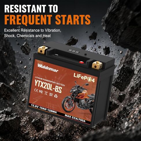 بطارية ليثيوم YTX20L-BS للدراجات النارية، بطارية LiFePO4 بقدرة 12 فولت 10 أمبير مع 800 أمبير CCA، BMS مدمج، بديل لمولد جزازة العشب ATV UTV Jet Ski Snowmobile Harley Riding Lawn Mower in Kuwait