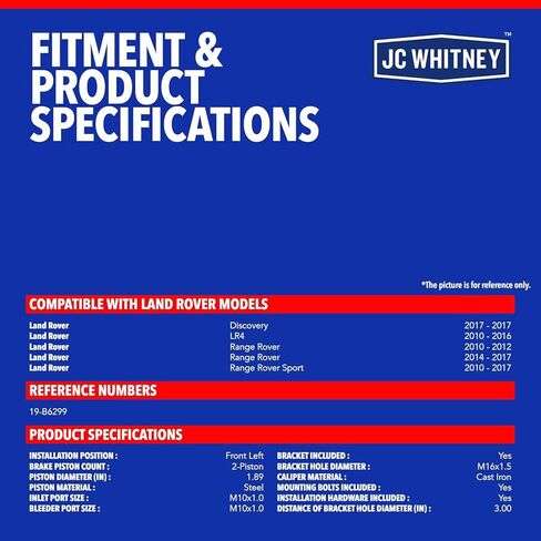 JC Whitney JFBAJCWBC00197 فرجار الفرامل الأمامية اليسرى - متوافق مع Land Rover Discovery 2017، LR4 2010-2016، Range Rover 2010-2012&2014-2017، Range Rover Sport 2010-2017 in Kuwait