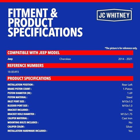 JC Whitney JFBAJCWBC00188 Rear Left Brake Caliper Assembly with Bracket - Compatible with Jeep Cherokee 2014-2021 in Kuwait