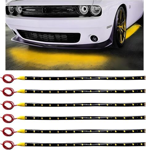 6PCS 15 LED Strip Underbody Light, 1Ft 12V Flexible Car LED Underglow Accent Light w/ 6 Inch Wire, Waterproof Under Body Lamp Strip Cuttable Decor for Cars Trucks Motorcycles (Yellow) in Saudi Arabia