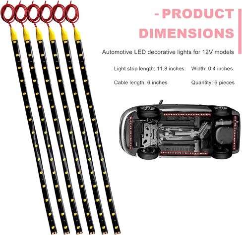 6PCS 15 LED Strip Underbody Light, 1Ft 12V Flexible Car LED Underglow Accent Light w/ 6 Inch Wire, Waterproof Under Body Lamp Strip Cuttable Decor for Cars Trucks Motorcycles (Yellow) in Saudi Arabia