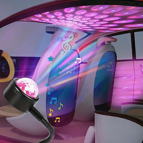 Car LED Music Rhythm Projector Lamp USB Powered Ambient Star Ceiling Light for Car Interior Date Nights Road Trips Parties, Black in Kuwait
