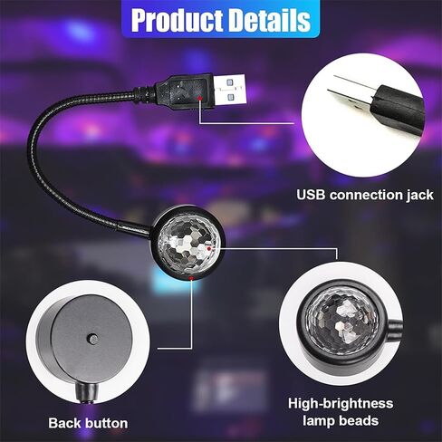 Car LED Music Rhythm Projector Lamp USB Powered Ambient Star Ceiling Light for Car Interior Date Nights Road Trips Parties, Black in Kuwait