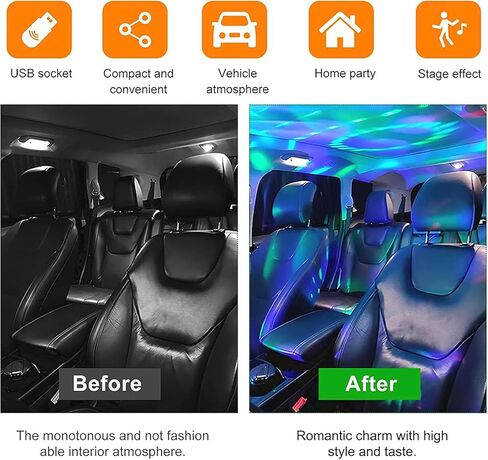Car LED Music Rhythm Projector Lamp USB Powered Ambient Star Ceiling Light for Car Interior Date Nights Road Trips Parties, Black in Kuwait