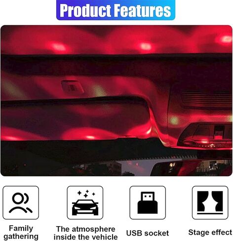 Car LED Music Rhythm Projector Lamp USB Powered Ambient Star Ceiling Light for Car Interior Date Nights Road Trips Parties, Black in Kuwait