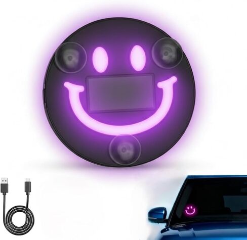 2 PCS Solar Powered Car LED Ambient Light, Cute Neon Smiley Lights for Car Interior with 5 Modes, Wireless Auto Atmosphere Lamp for Back Window Decoration & Romantic Gifts (2) in Saudi Arabia