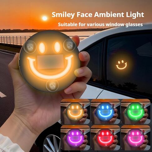 2 PCS Solar Powered Car LED Ambient Light, Cute Neon Smiley Lights for Car Interior with 5 Modes, Wireless Auto Atmosphere Lamp for Back Window Decoration & Romantic Gifts (2) in Saudi Arabia