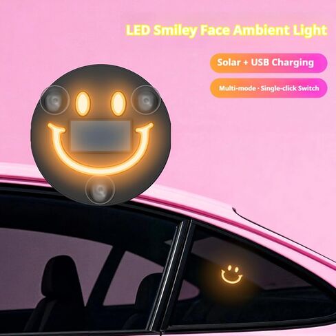 2 PCS Solar Powered Car LED Ambient Light, Cute Neon Smiley Lights for Car Interior with 5 Modes, Wireless Auto Atmosphere Lamp for Back Window Decoration & Romantic Gifts (2) in Saudi Arabia