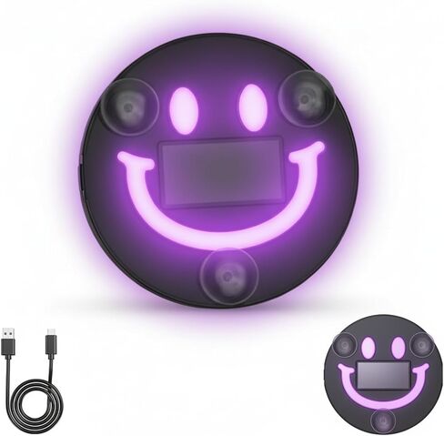 2 PCS Solar Powered Car LED Ambient Light, Cute Neon Smiley Lights for Car Interior with 5 Modes, Wireless Auto Atmosphere Lamp for Back Window Decoration & Romantic Gifts (2) in Saudi Arabia
