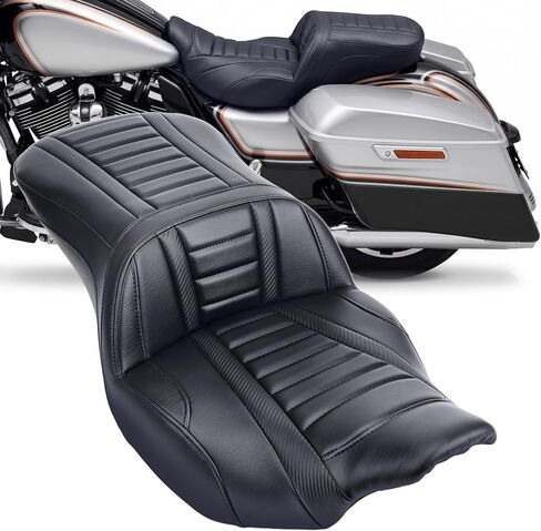 مقعد راكب منخفض المظهر، مقعد جل مع مسند ظهر للسائق قابل للتعديل لدراجة Harley Touring Road Glide/Street Glide 2024-2026، CVO Road Glide/CVO Street Glide 2023.5-2026 (معين أسود) in Kuwait
