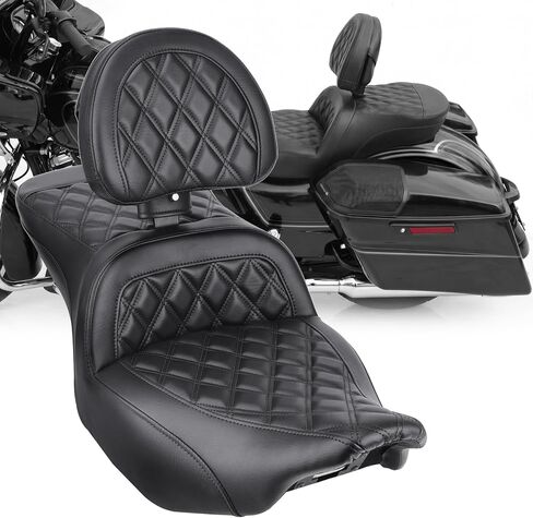 مقعد راكب منخفض المظهر، مقعد جل مع مسند ظهر للسائق قابل للتعديل لدراجة Harley Touring Road Glide/Street Glide 2024-2026، CVO Road Glide/CVO Street Glide 2023.5-2026 (معين أسود) in Kuwait