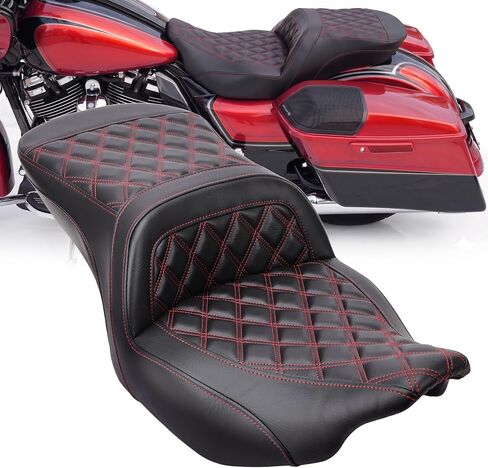 مقعد راكب منخفض المظهر، مقعد جل مع مسند ظهر للسائق قابل للتعديل لدراجة Harley Touring Road Glide/Street Glide 2024-2026، CVO Road Glide/CVO Street Glide 2023.5-2026 (معين أسود) in Kuwait
