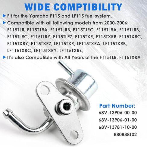 68V-13906-00-00 Fuel Pressure Regulator for Yamaha F115 LF115 Marine Outboard 115HP 200HP 225HP 250HP 2000-2006 Replaces 68V-13906-01-00 in Saudi Arabia