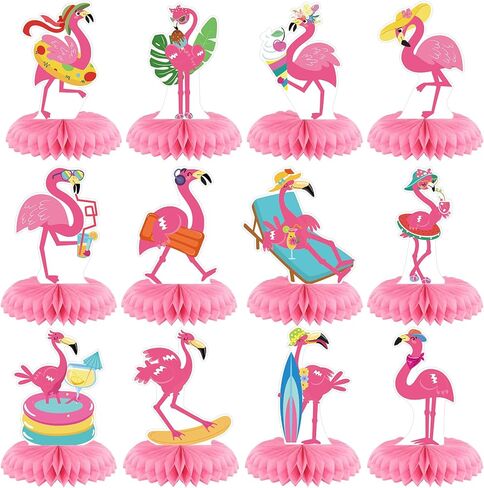 12 Pcs Flamingo Centerpieces for Tables Pink Flamingo Birthday Decorations Hawaii Luau Honeycomb Centerpieces Summer Tropical Aloha Table Toppers for Birthday Party Supplies in Kuwait