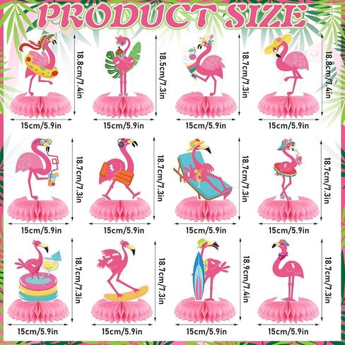 12 Pcs Flamingo Centerpieces for Tables Pink Flamingo Birthday Decorations Hawaii Luau Honeycomb Centerpieces Summer Tropical Aloha Table Toppers for Birthday Party Supplies in Kuwait