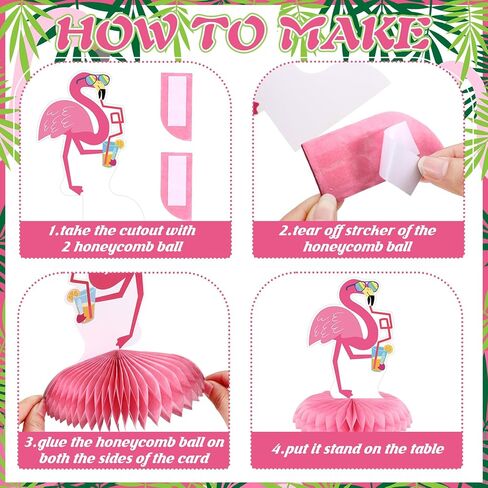 12 Pcs Flamingo Centerpieces for Tables Pink Flamingo Birthday Decorations Hawaii Luau Honeycomb Centerpieces Summer Tropical Aloha Table Toppers for Birthday Party Supplies in Kuwait