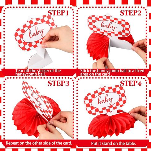8 Pcs She's Ready to Pop Baby Shower Decorations She's Ready to Pop Honeycomb Centerpiece Red and White Gingham Table Decor Tabletop Sign for Baby Shower Party Table Decoration Party Supplies in Kuwait