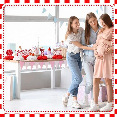 8 Pcs She's Ready to Pop Baby Shower Decorations She's Ready to Pop Honeycomb Centerpiece Red and White Gingham Table Decor Tabletop Sign for Baby Shower Party Table Decoration Party Supplies in Kuwait